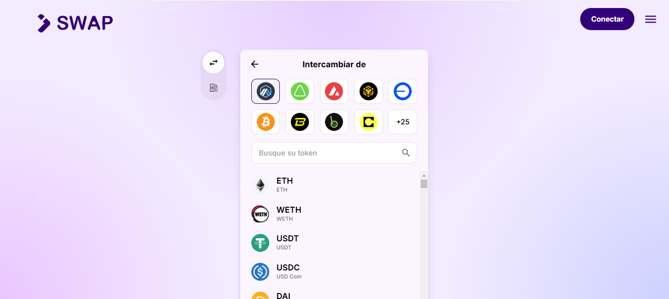 Swap Defi Intercambio de criptomonedas web3 multicadena / Intercambio con contratos inteligentes.